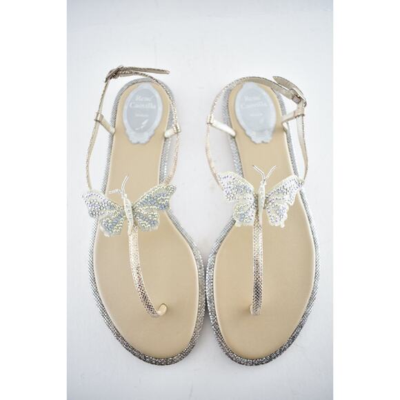 Rene Caovilla Blush Lizard Butterfly Strass Flat Thong Ankle Strap Sandal 38.5 - Picture 7 of 12